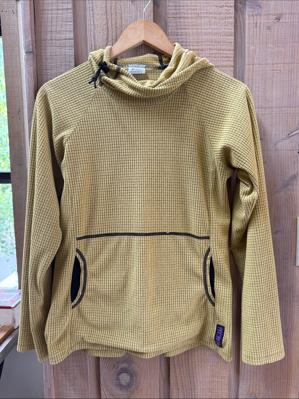 Melanzana Mustard Crewneck Waffle Knit Pullover with Black Trim
